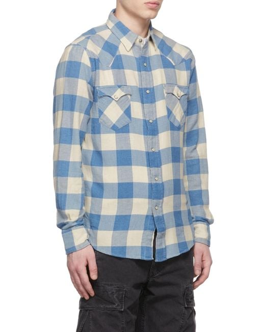 RRL Blue Gingham-Print Shirt for men