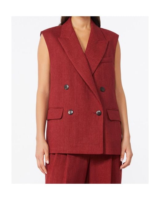 Max Mara Red Linen Twill Gilet