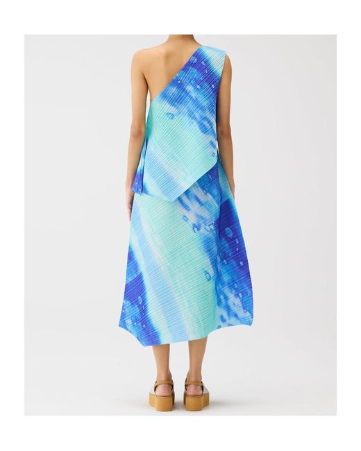 Pleats Please Issey Miyake Blue Pleated One-Shoulder Top