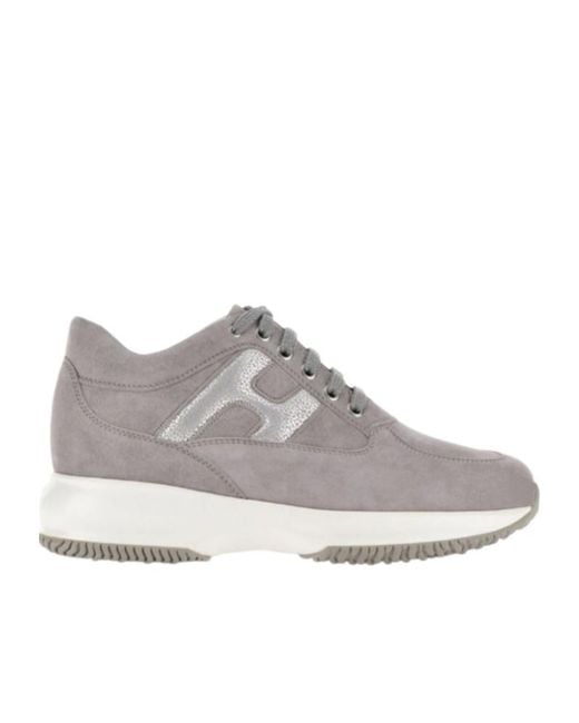Hogan Gray Interactive Round Toe Lace-Up Sneakers
