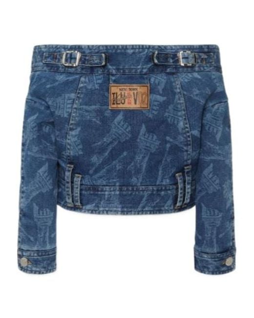 DSquared² Blue X Vaquera Offer-Shoulder Cropped Denim Jacket