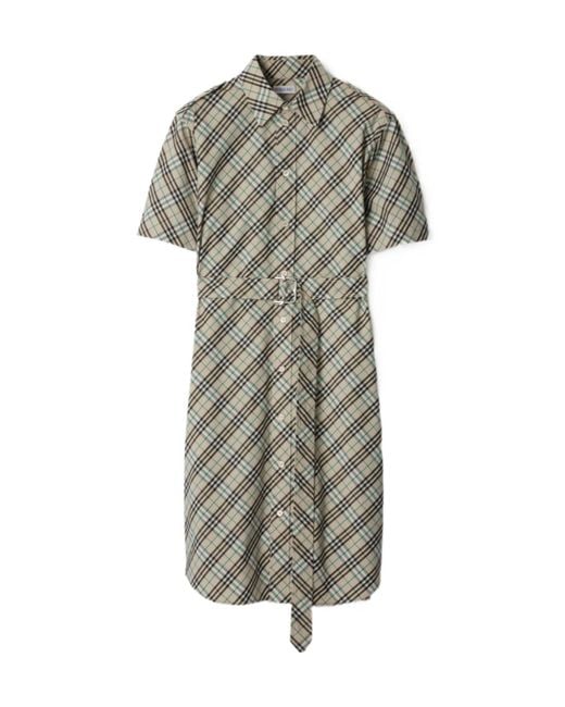 Burberry Gray Checked Belted Shirt Mini Dress