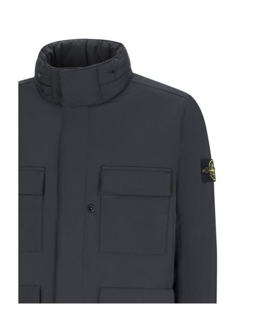 Stone Island Black Logo Patch Zip-Up Padded Jacket for men
