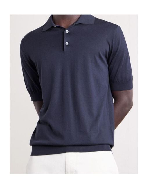 Lardini Blue Short Sleeve Knitted Polo Shirt for men