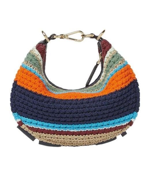 Fendi Blue Mini Graphy Crochet Cross Body Bag