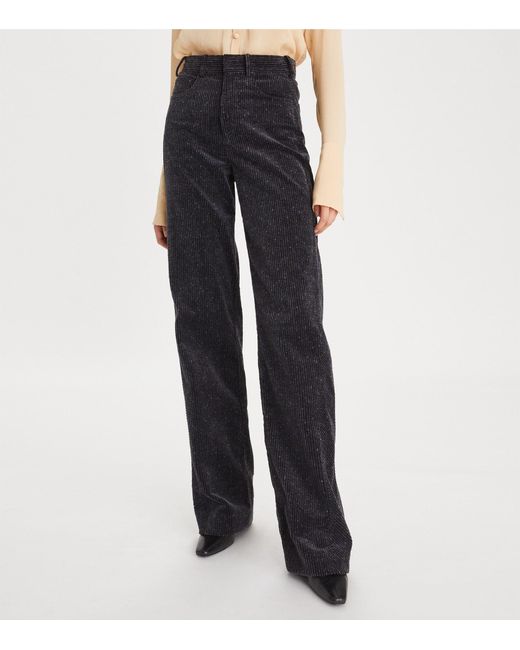 Tory Burch Black High-Waist Corduroy Wide-Leg Trousers