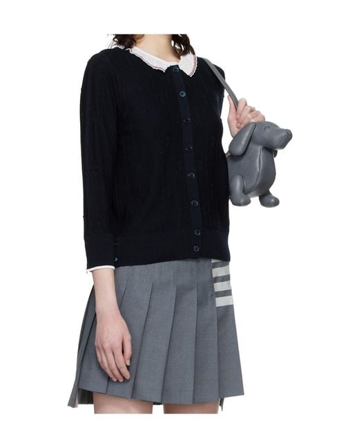 Thom Browne Black Bobble Stitch Lace-Trim Cardigan