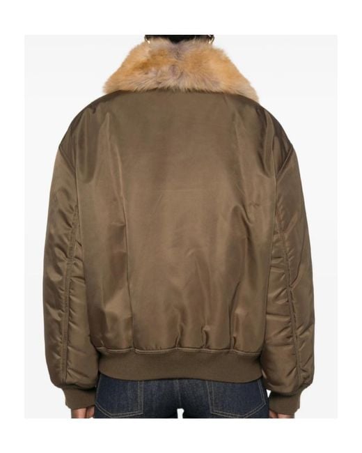 Saint Laurent Green Zip-Up Long-Sleeved Coat