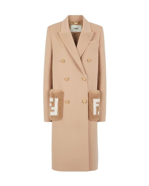 Fendi Natural Double-Breasted Long Coat