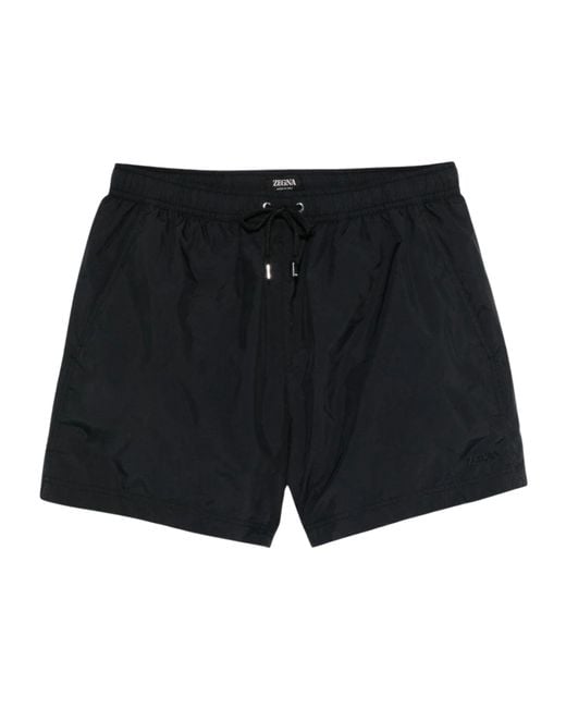 Zegna Black Elastic-Waist Swim Trunks for men