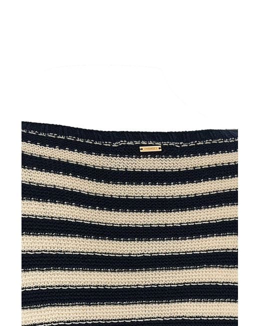 Twinset Black Striped Flared-Sleeve Knitted Sweater