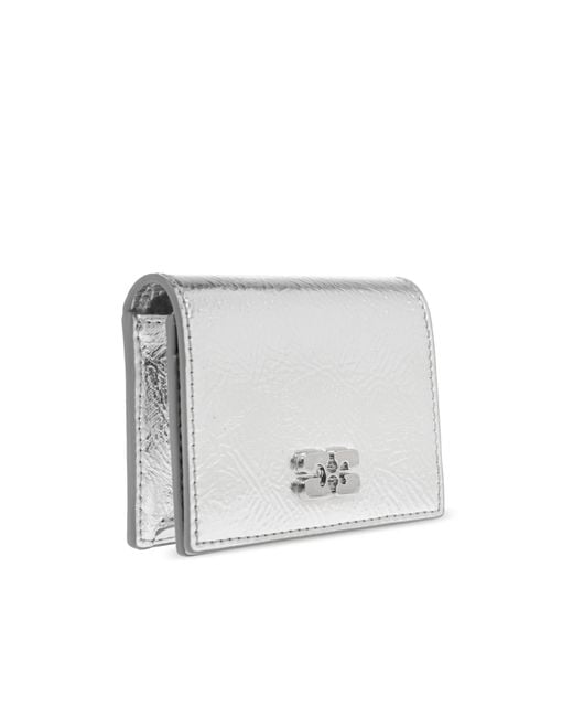 Ganni Gray Logo Plaque Bou Flap Card Holder