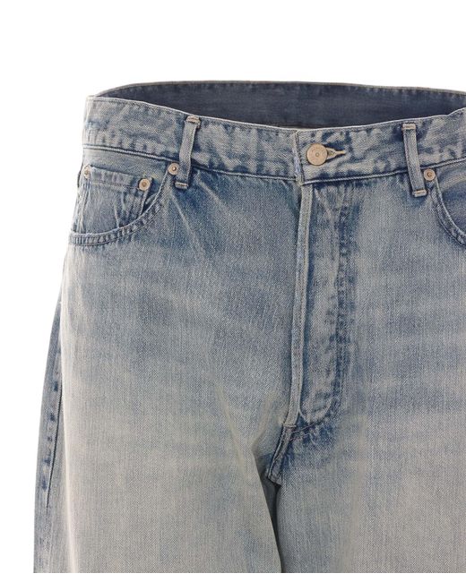 Auralee Blue Faded Selvedge Distressed Jeans for men