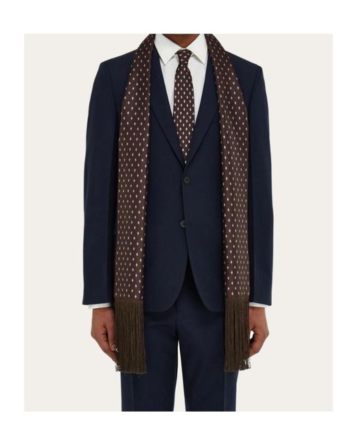 Ferragamo Brown Ferragamo Micro Gancini Printed Fringed Scarf for men