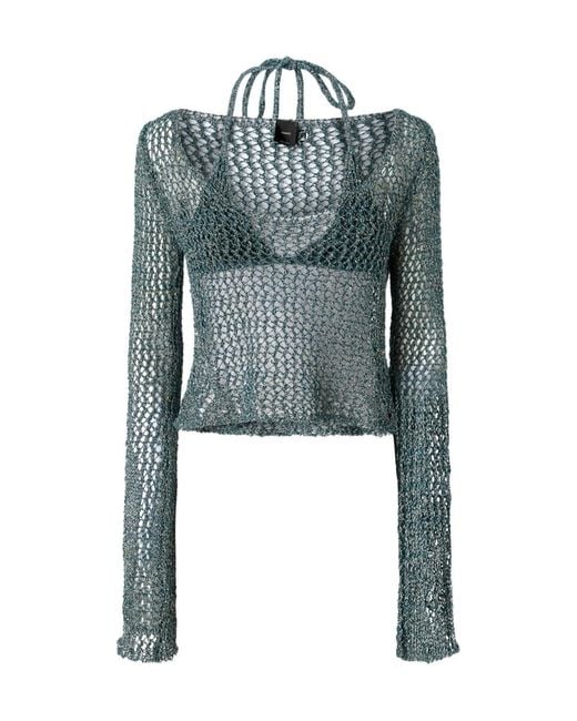 Pinko Blue Halterneck Triangle-Cup Knitted Top