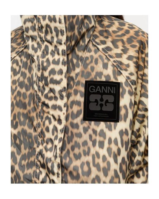 Ganni Natural Leopard Print Hooded Jacket