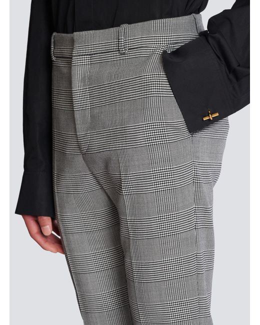 Balmain Gray Prince Of Wales Darted Trousers for men