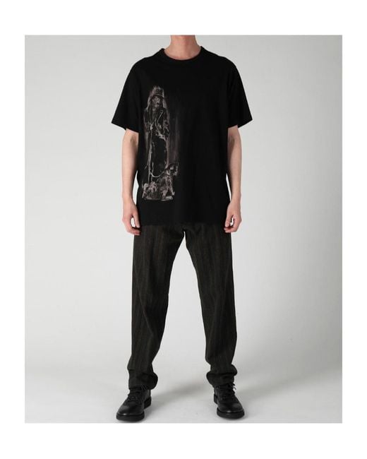 Yohji Yamamoto Black Cotton Single Jersey Round Neck Short Slv for men
