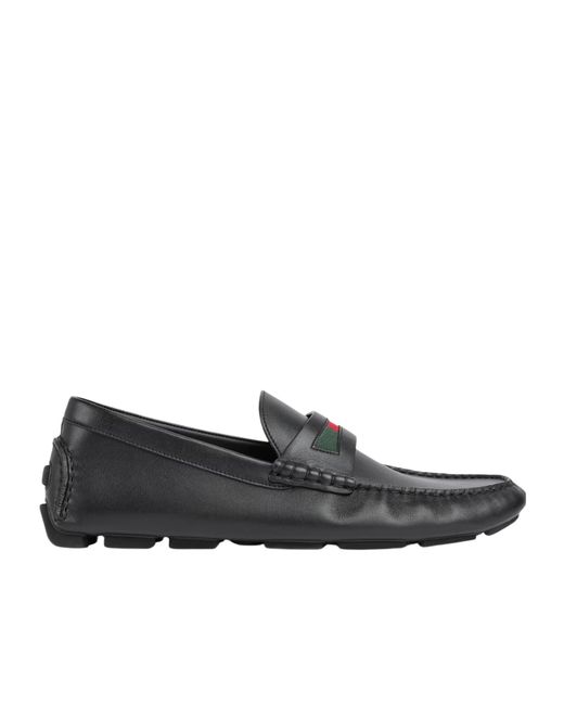 Gucci Black Web Detailed Slip-On Drivers for men