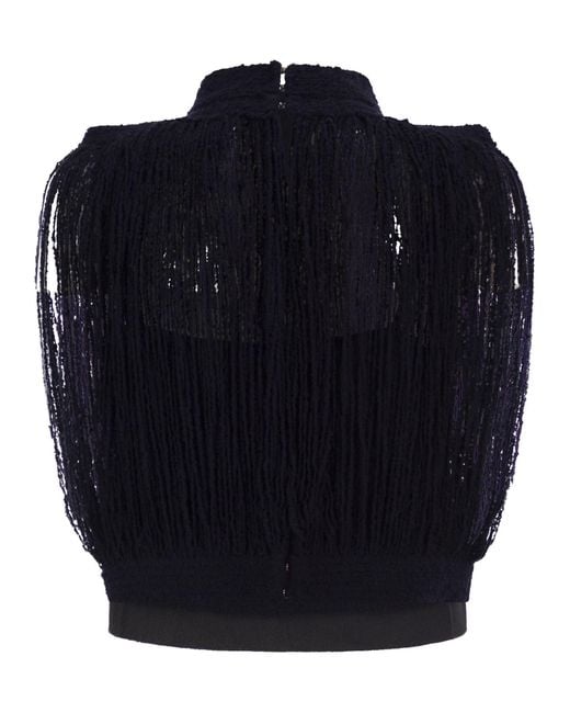 Fabiana Filippi Blue Fringed Knit Top