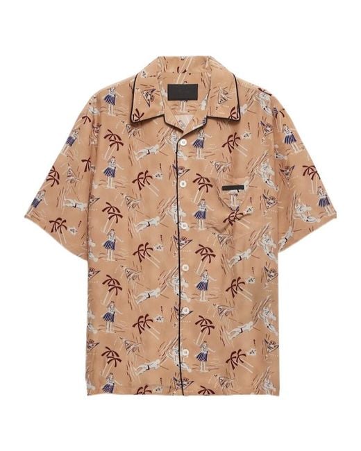 Prada Natural Pattern-Printed Short-Sleeved Shirt for men