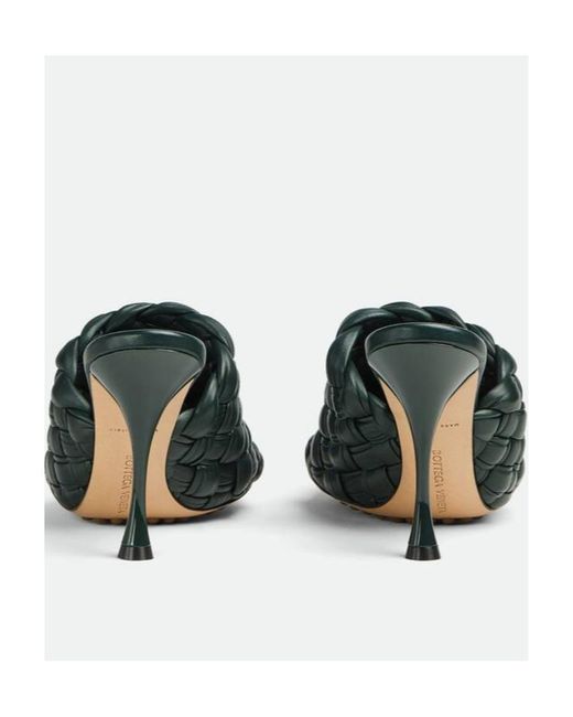 Bottega Veneta Green Dot Wave Intreccio Pleated Mules