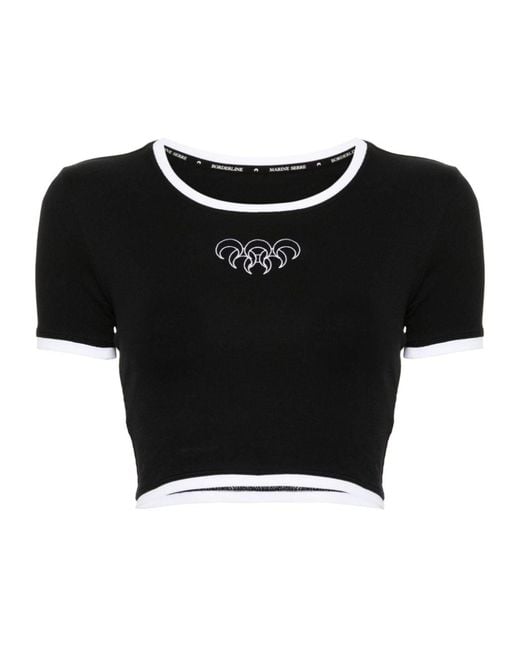 MARINE SERRE Black Logo Embroidered Crewneck T-Shirt