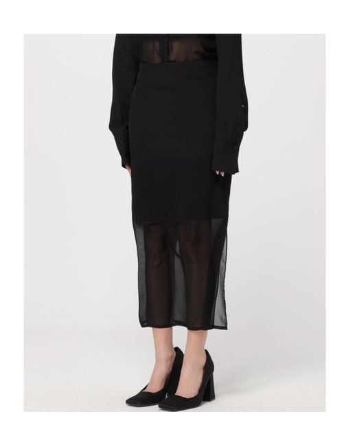 Sportmax Black Semi-Sheer Panel Midi Skirt