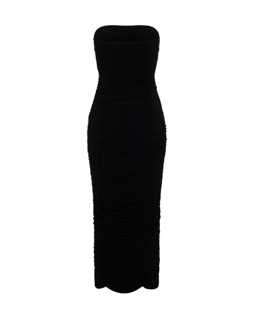 Magda Butrym Black Strapless Ruched Midi Dress