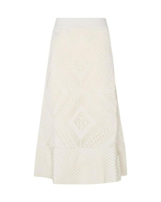 Jil Sander White Open Knitted Flared Midi Skirt