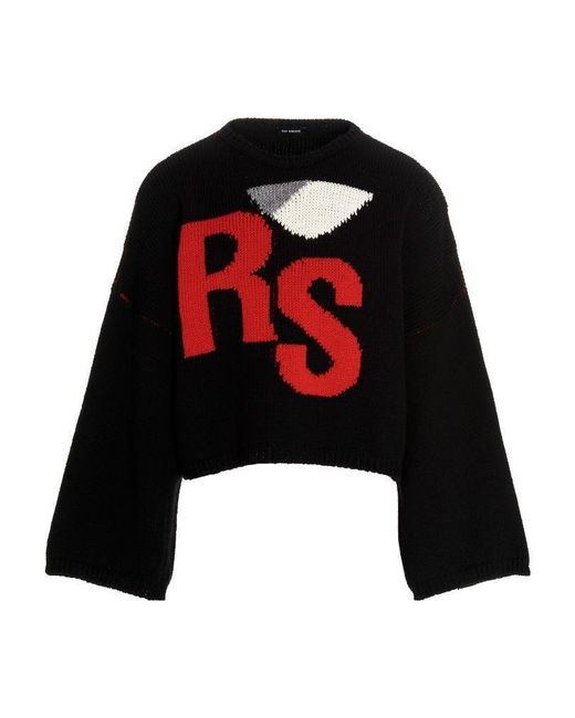 Raf Simons Black Logo-Intarsia Wool Jumper for men