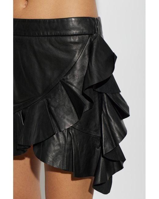AllSaints Black Luana Ruffled Leather Skirt