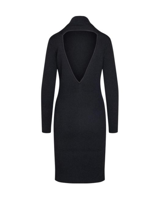 Bottega Veneta Blue Open Back Turtleneck Knitted Dress