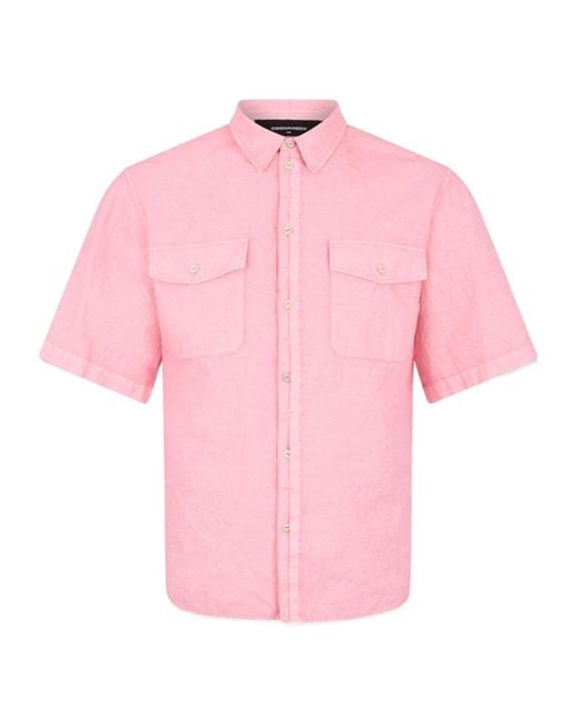 DSquared² Pink Linen Short Sleeve Shirt for men