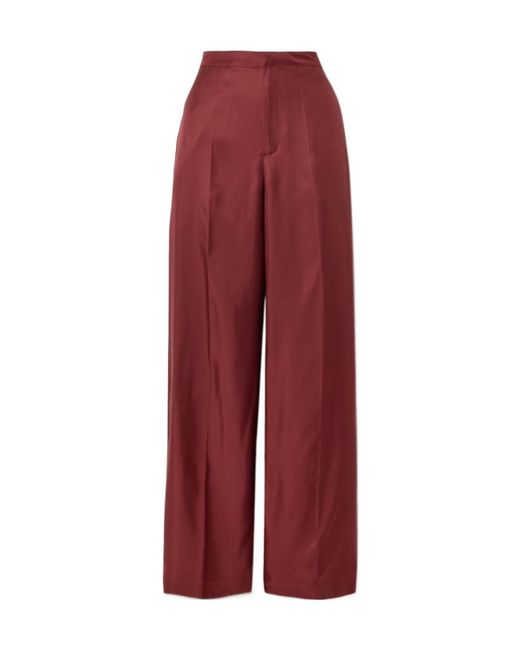 Loulou de Saison Red Fafila Silk-Twill Wide-Leg Pants