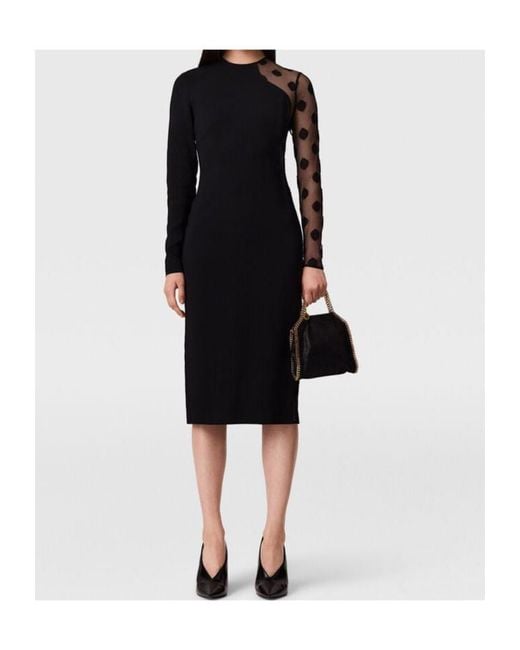 Stella McCartney Black Polka-Dot Mesh-Panel Midi Dress