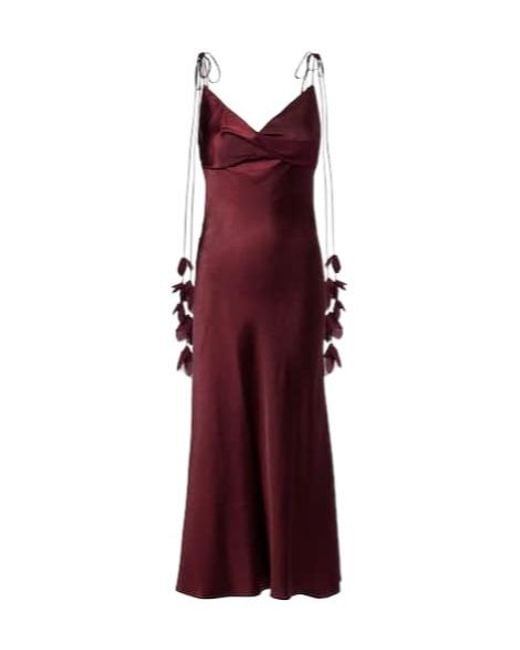 Self-Portrait Red Floral-Appliqué Satin Slip Dress