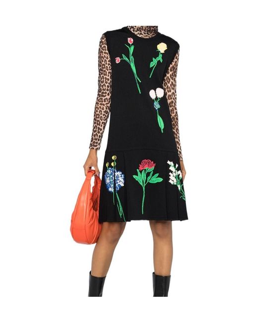 Moschino Black Inlaid Knitted Floral Dress