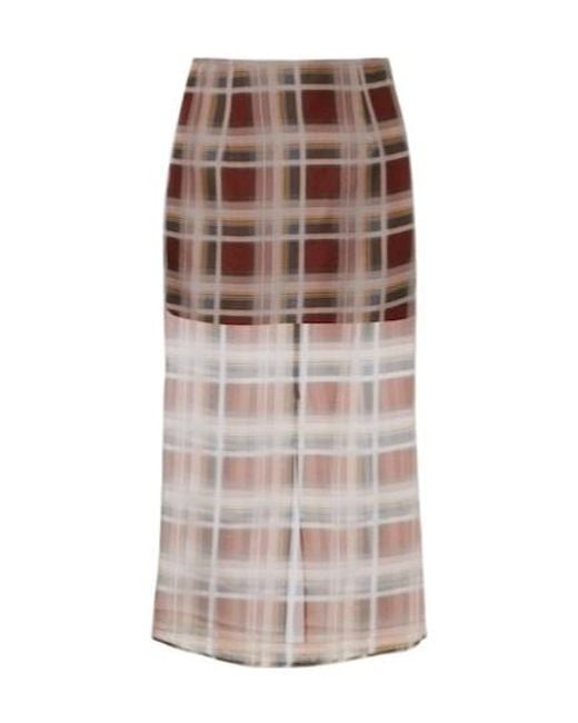 FRAME Brown Check Silk Midi Skirt