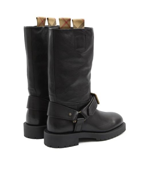 Burberry Black Saddle Buckle Detailed Boots