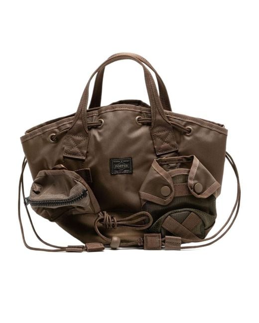 Porter-Yoshida and Co Brown Logo-Patch Tote Bag for men