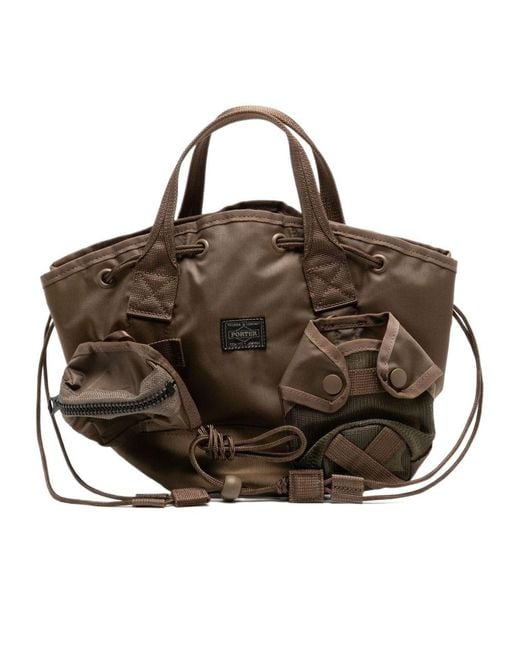 Porter-Yoshida and Co Brown Logo-Patch Tote Bag for men