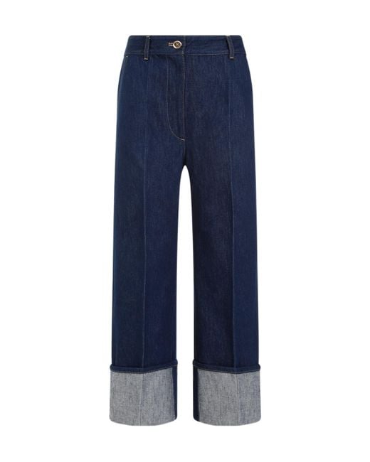 Patou Blue High Waist Straight-Leg Cuffed Jeans