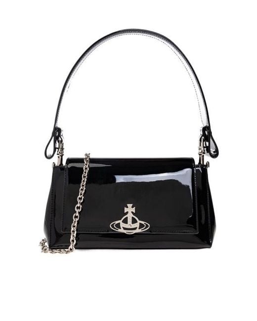 Vivienne Westwood Black Patent-Leather Orb Shoulder Bag