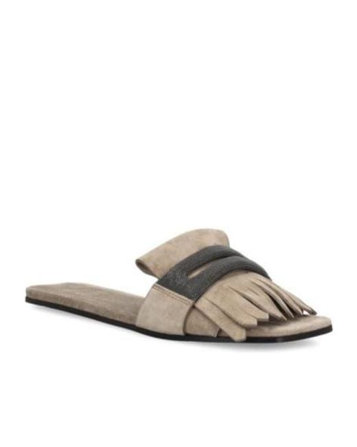 Brunello Cucinelli Multicolor Embellished Slip-On Sandals