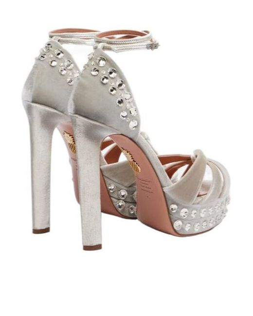 Aquazzura White Velvet Platform Sandals