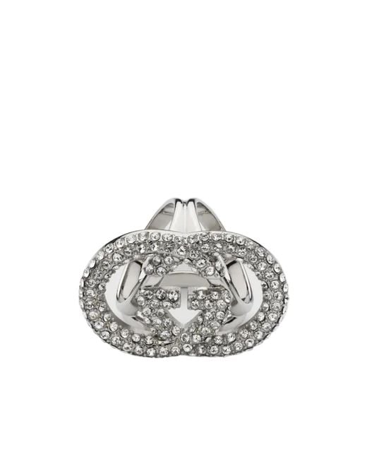 Gucci White Crystal Interlocking G Carré Ring