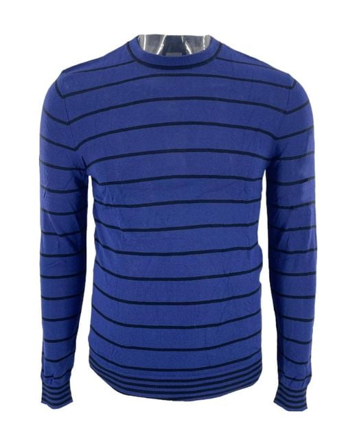 Armani Collezioni Blue Horizontal Striped Sweater for men