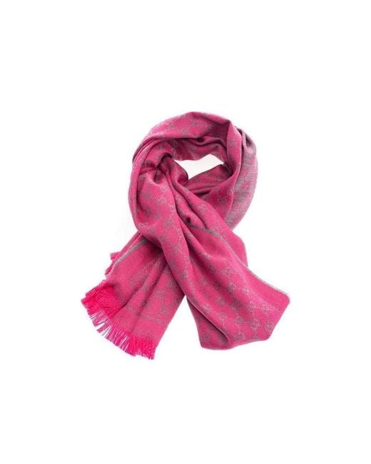 Gucci Pink Wool Gg Jacquard Scarf