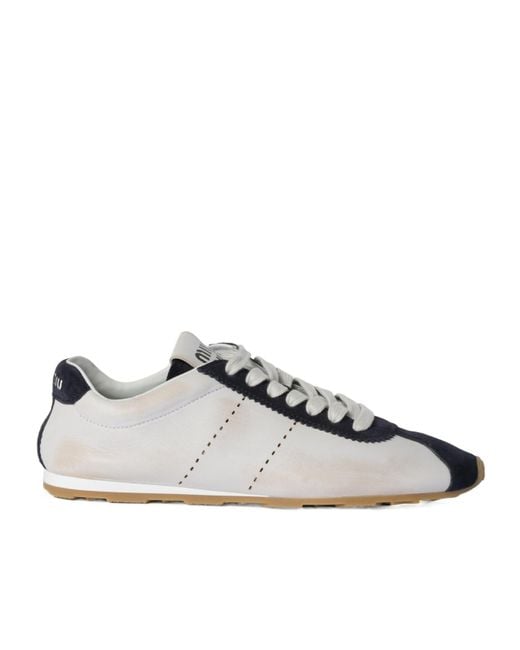 Miu Miu White Plume Sneakers In Nappa And Suede